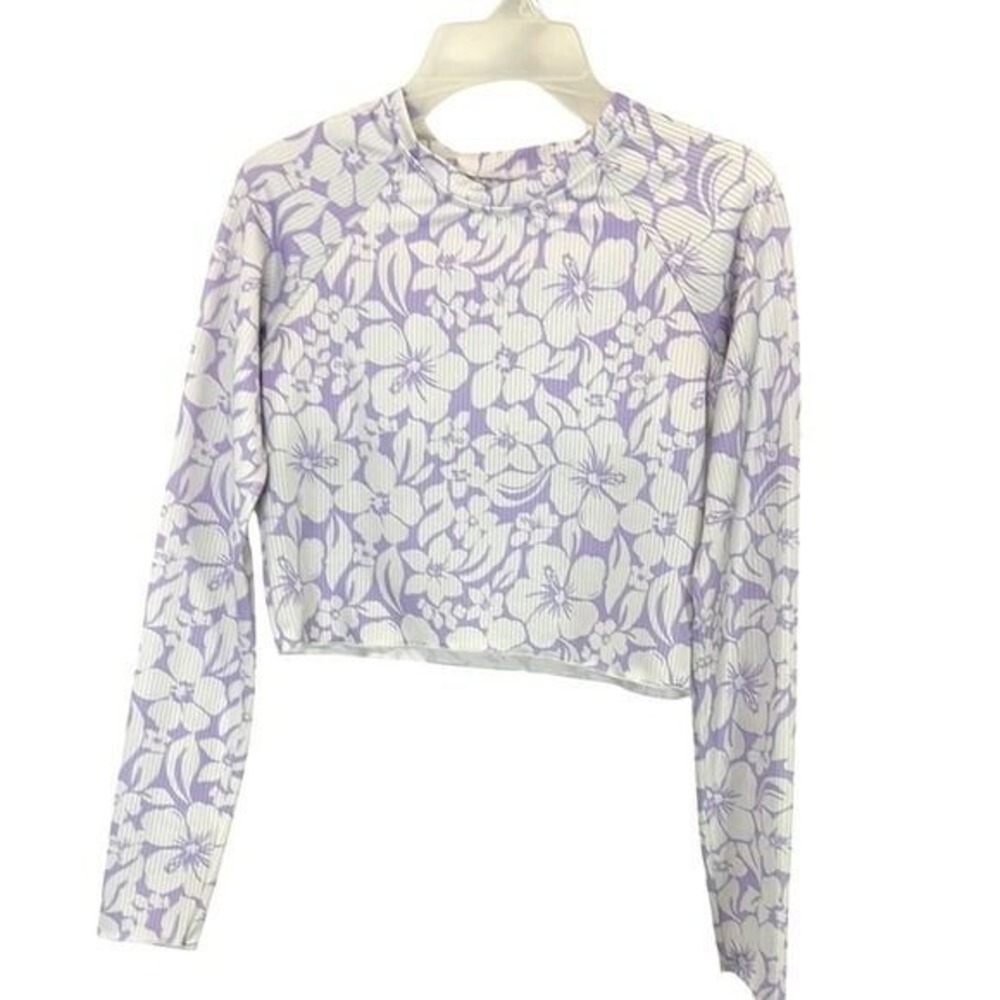Floral Lavender Long Sleeve Swim Top Girls Size XL 14 16